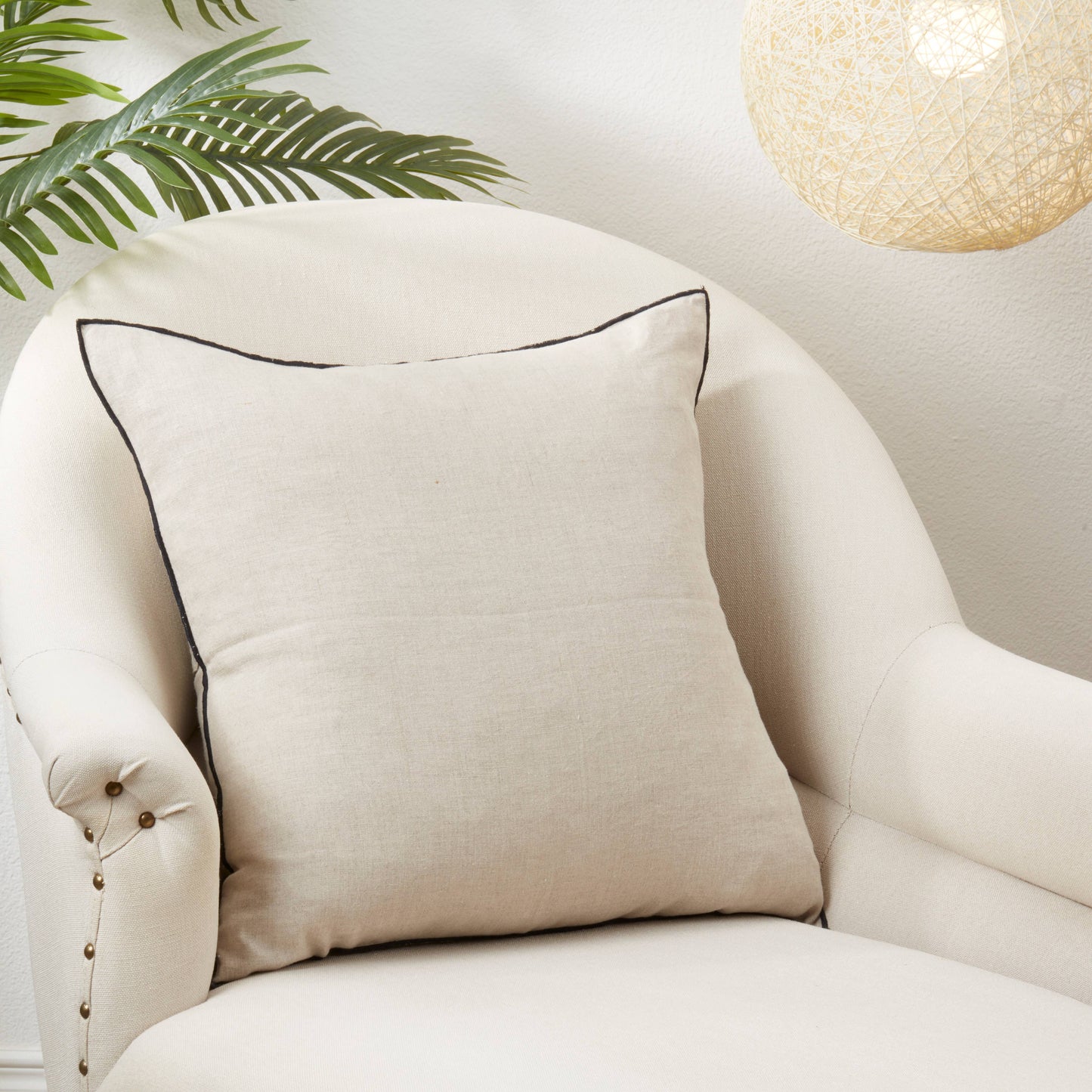 Linen Stonewashed Stitched Border Throw Pillow