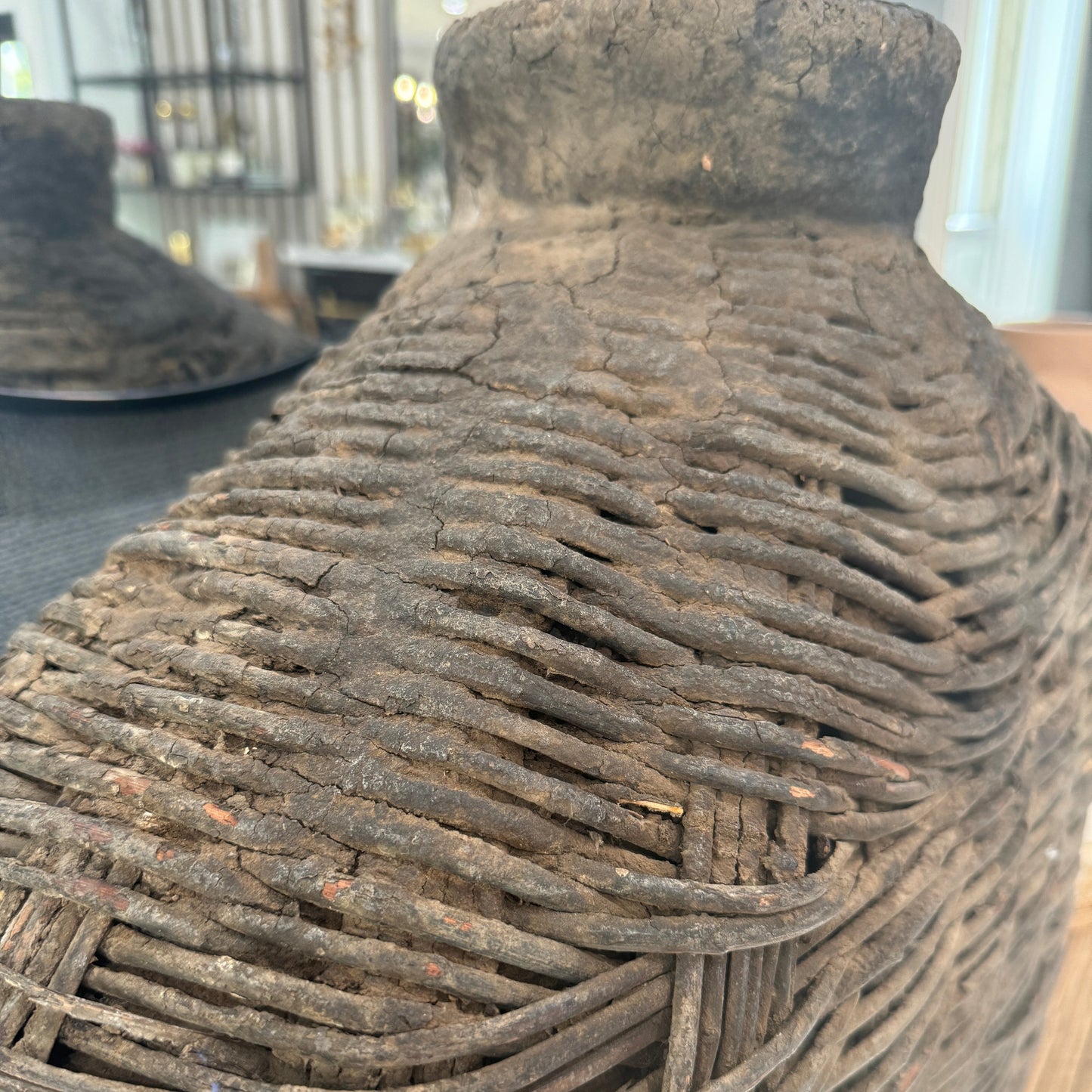 Antique Chinese Woven Willow Oil Container Basket