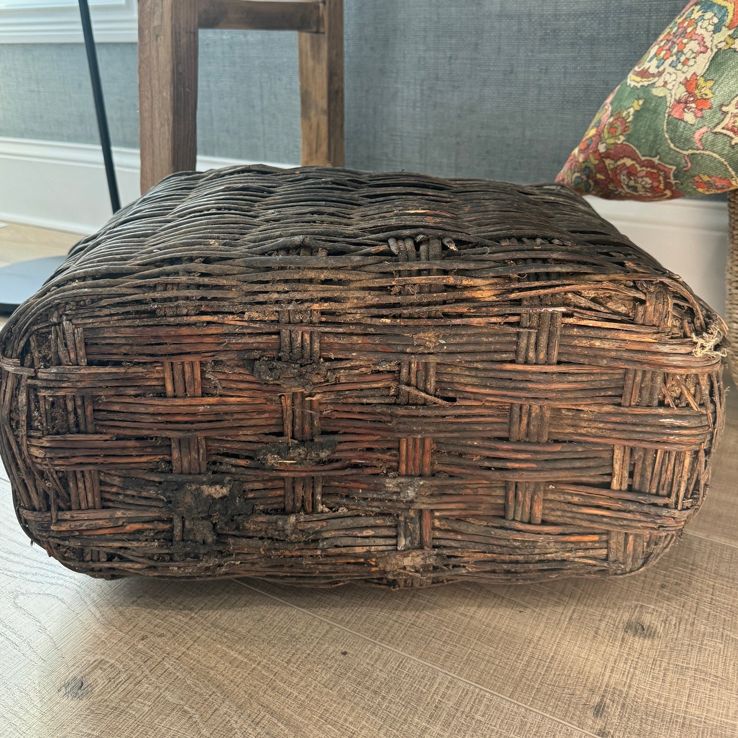 Antique Chinese Woven Willow Oil Container Basket
