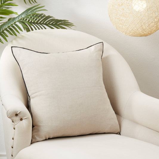 Linen Stonewashed Stitched Border Throw Pillow