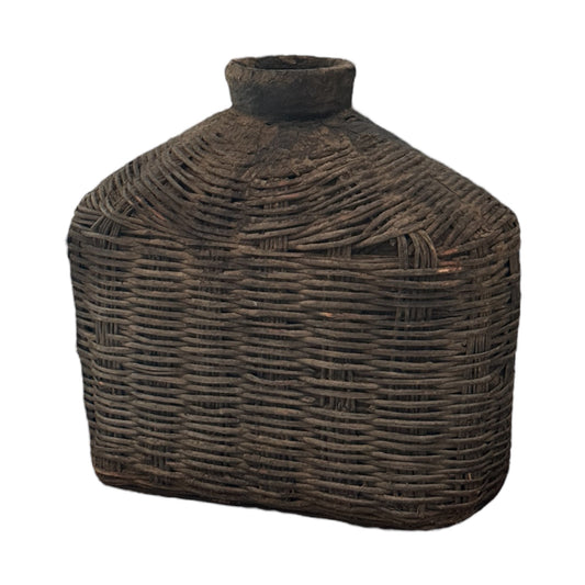 Antique Chinese Woven Willow Oil Container Basket